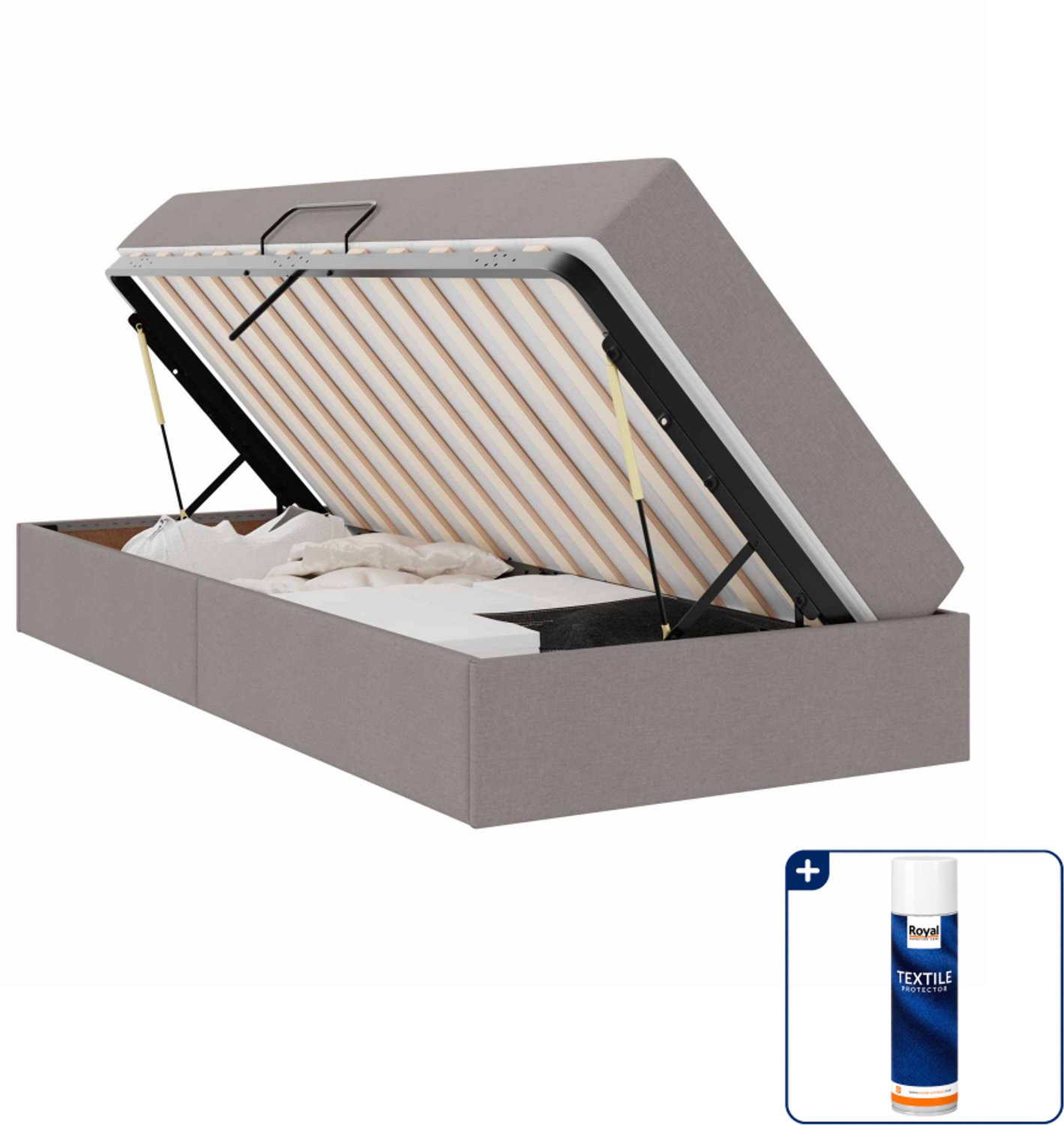 vidaXL opbergbed - 90 x 200 cm - polyester - taupe - Inclusief textielbeschermer 500 ml Bruin