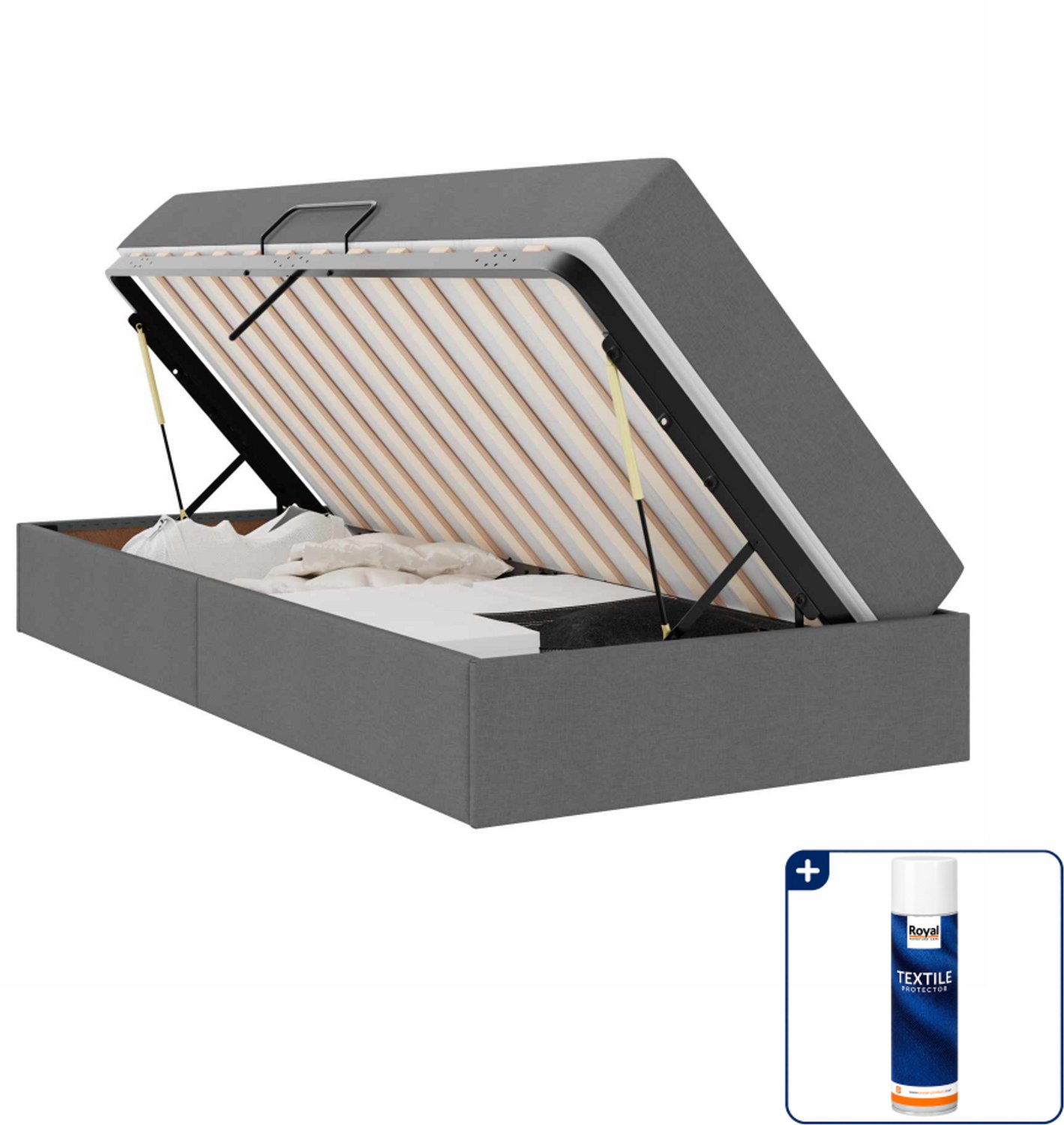 vidaXL opbergbed met matras - 90 x 200 cm - donkergrijs - Inclusief textielbeschermer 500 ml Bruin