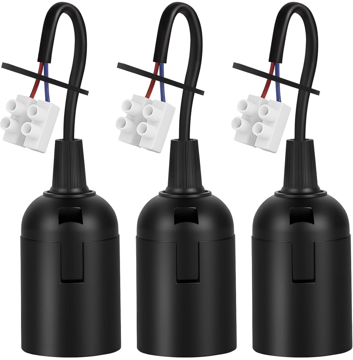 3 x E27 Fitting Zwart Met Snelkoppeling - Lamphouder Met Trekontlasting - Renovatiefitting Max. 60w 250v - Lampfitting Bouwplaatsfitting,Keuken, Woonkamer