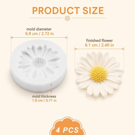 4 stuks 3D madeliefjes siliconen vormen bloemen siliconen vormen | Gietvormen bloemen voor doe-het-zelf productie kaarsen klei hars zeep woondecoratie — afbeelding 2
