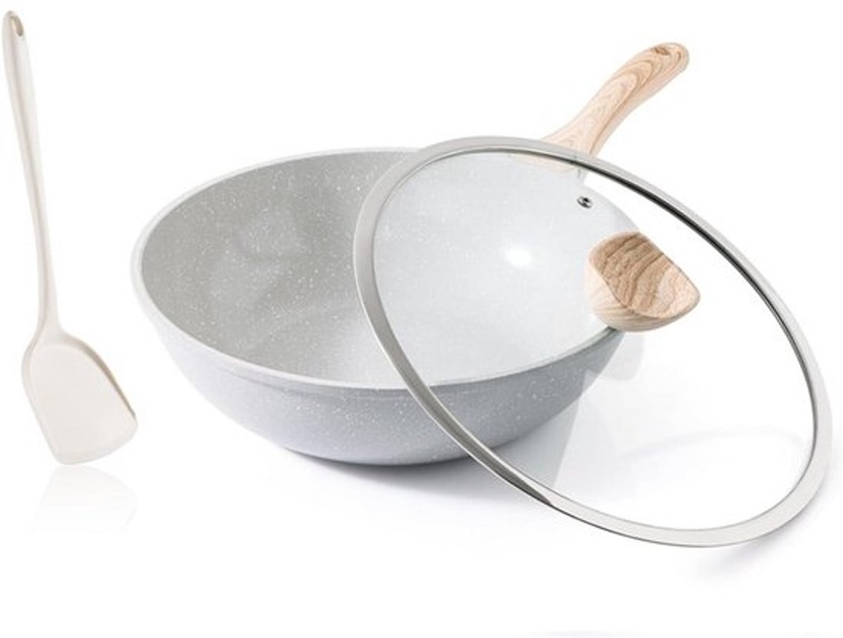 Keramische Wokpan - Antiaanbak Wok - Gezond Koken - Geschikt Alle Kookplaten - 30 cm - Grijs