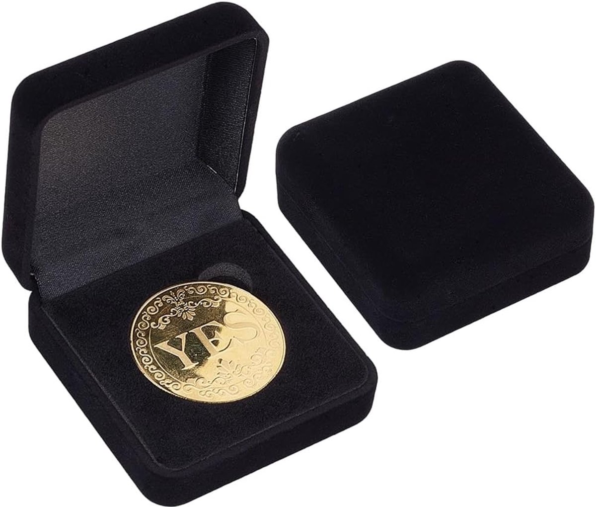 2 stuks uitdaging muntdozen zwart fluweel vierkante enkele munthouder doos presentatie display opbergkoffer voor badge school embleem medaille, binnendiameter 40 mm
