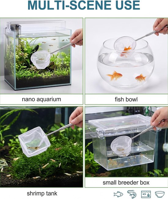 2 stuks aquariumschepnet, klein, fijnmazig, vierkant en rond, voor vissen en garnalen, fijn visnet voor nano-aquarium, mini-vijvers en vijvers — afbeelding 4