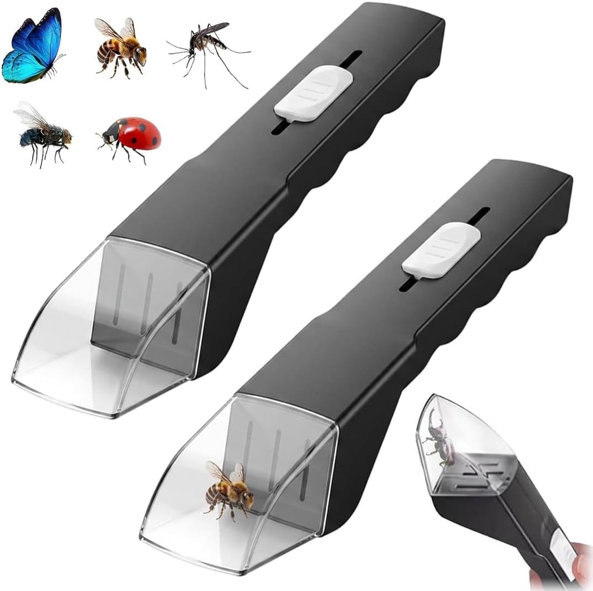 2 stuks Insectenvanger, Spinnenvanger, Easy Magnifier Levende Insectenval, Volwassenen, Buitenonderwijs, Zwart