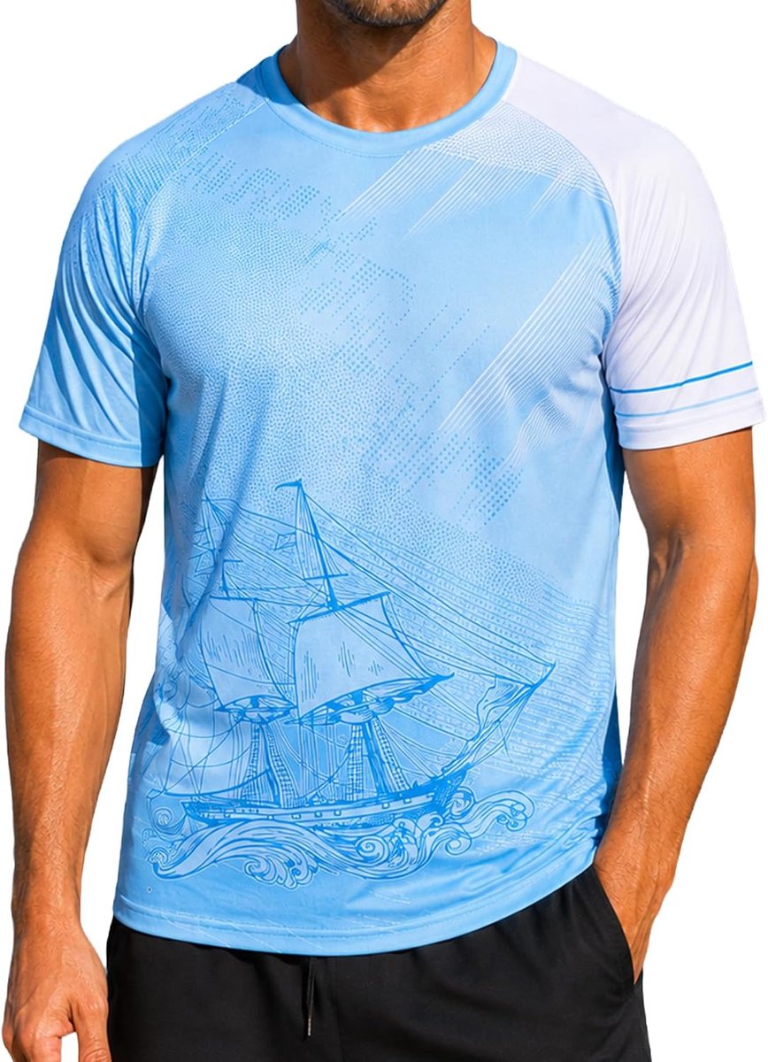 Rashguard UV-shirt voor heren, 1/3 stuks, watersurfshirt, UPF 50+, uv-bescherming, zwem-T-shirt, sneldrogend, ademend, zonwering voor outdoorsurfen, hardloopshirt