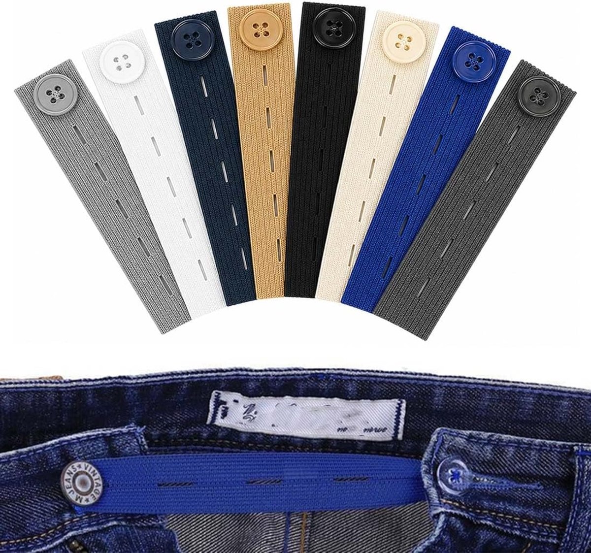 8 stuks elastische tailleverlenging, knoopverlenging voor jeans en broeken, verstelbaar, perfect voor zwangerschap en gewichtsveranderingen