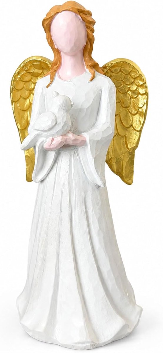 Figur – Decoratieve engel met gouden vleugels & duif, woondecoratie ornament voor woonkamer & entree