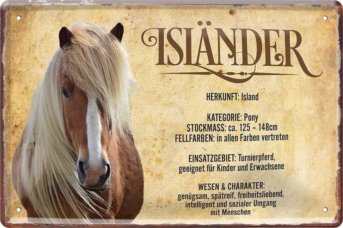 / A Island paard horse steekbrief 20 x 30 cm deco spreuk metalen bord plaat 486