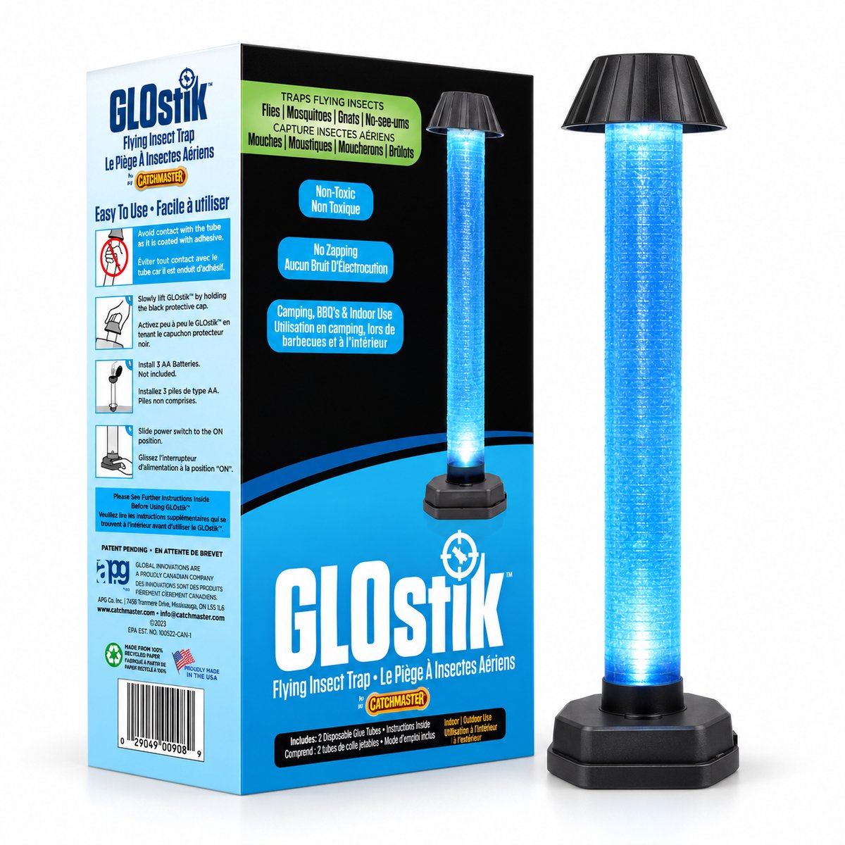 Catchmaster GLOstik LED Insectenval – Vliegenvanger & Muggenlamp – Draadloos - Met Kleefbuizen