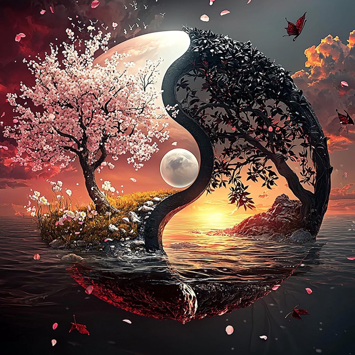 Yin en Yang Diamond Painting voor volwassenen beginners, doe-het-zelf strassteentjes, diamantschilderijset, spirituele boom van het leven, diamantkunst, diamantschilderij, knutselset voor