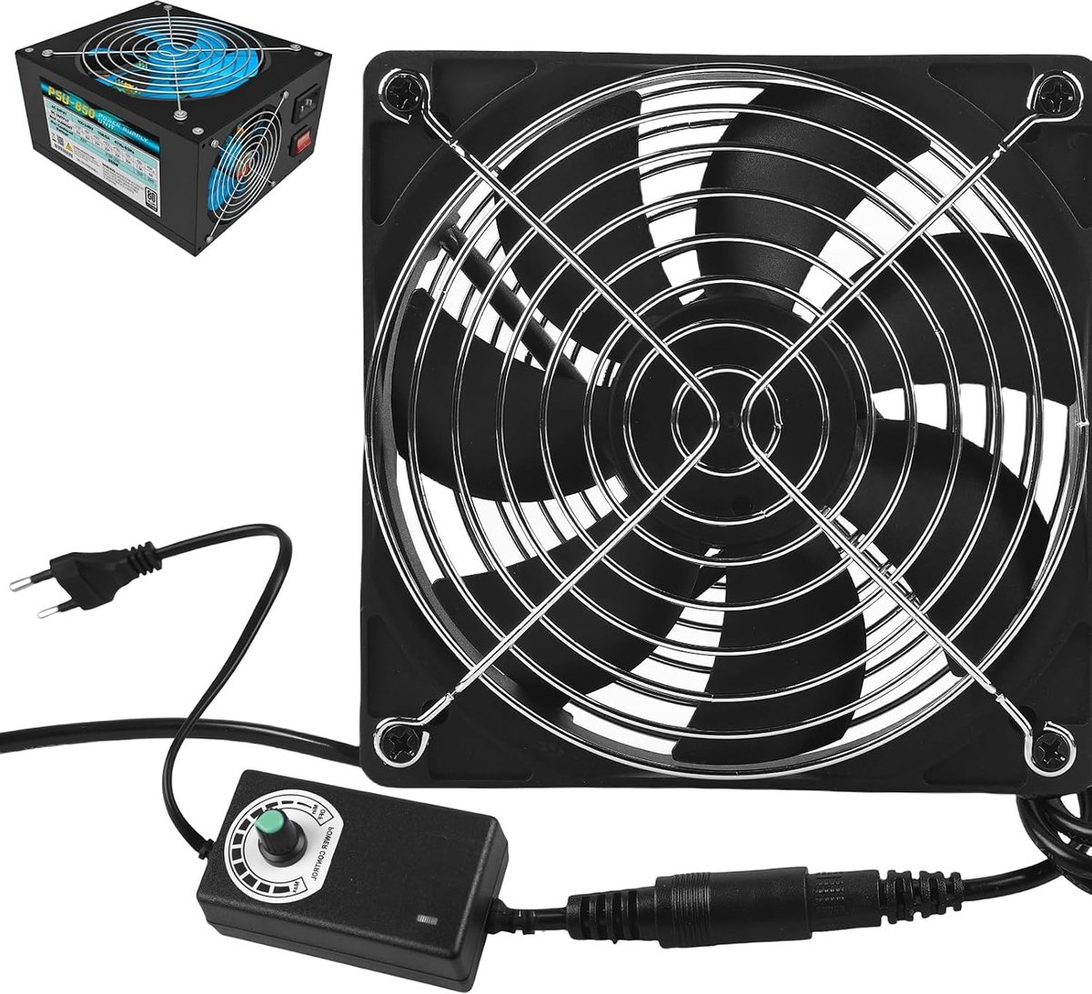 AC 220 V pc-ventilator, borstelloze koelventilator voor pc laptop, 120 mm ventilator met snelheidsregeling, 120 mm behuizingsventilator geoptimaliseerd voor statische druk (zwart)