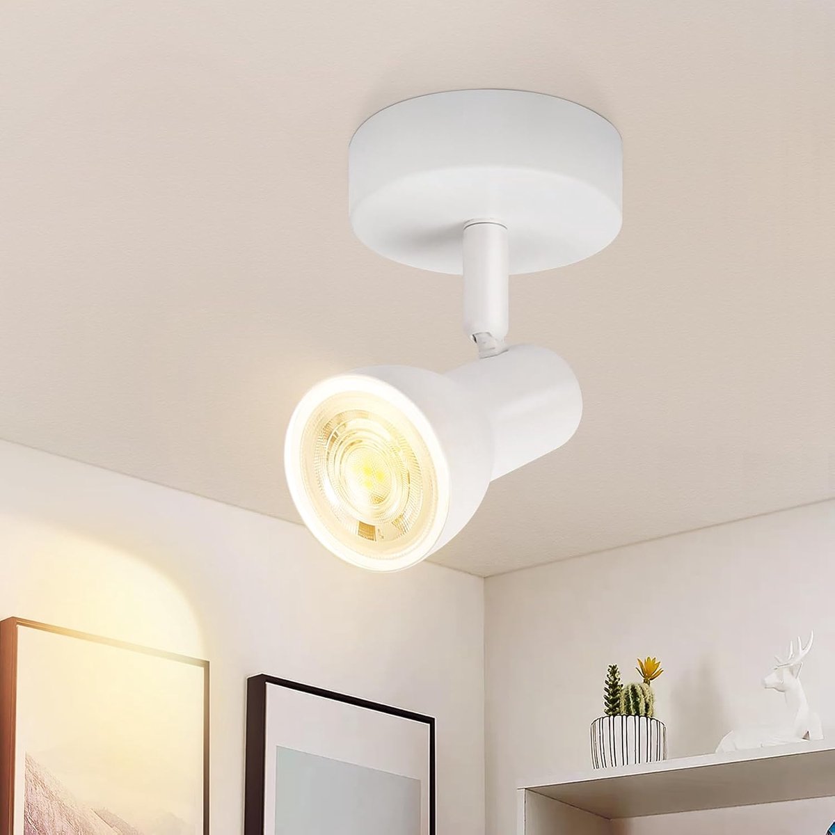 plafondspot modern design, 1 lamp, wit metaal, 350° draaibaar,