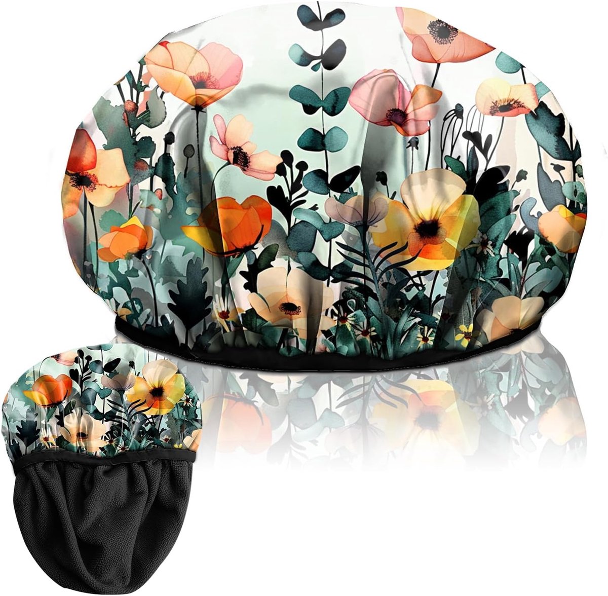 Douche Cap Terry Gevoerd Elastische Drielaags Waterdichte Herbruikbare Droog Haar Badmutsen Esthetische Leuke Voor Vrouwen Meisjes-Blad Bloem