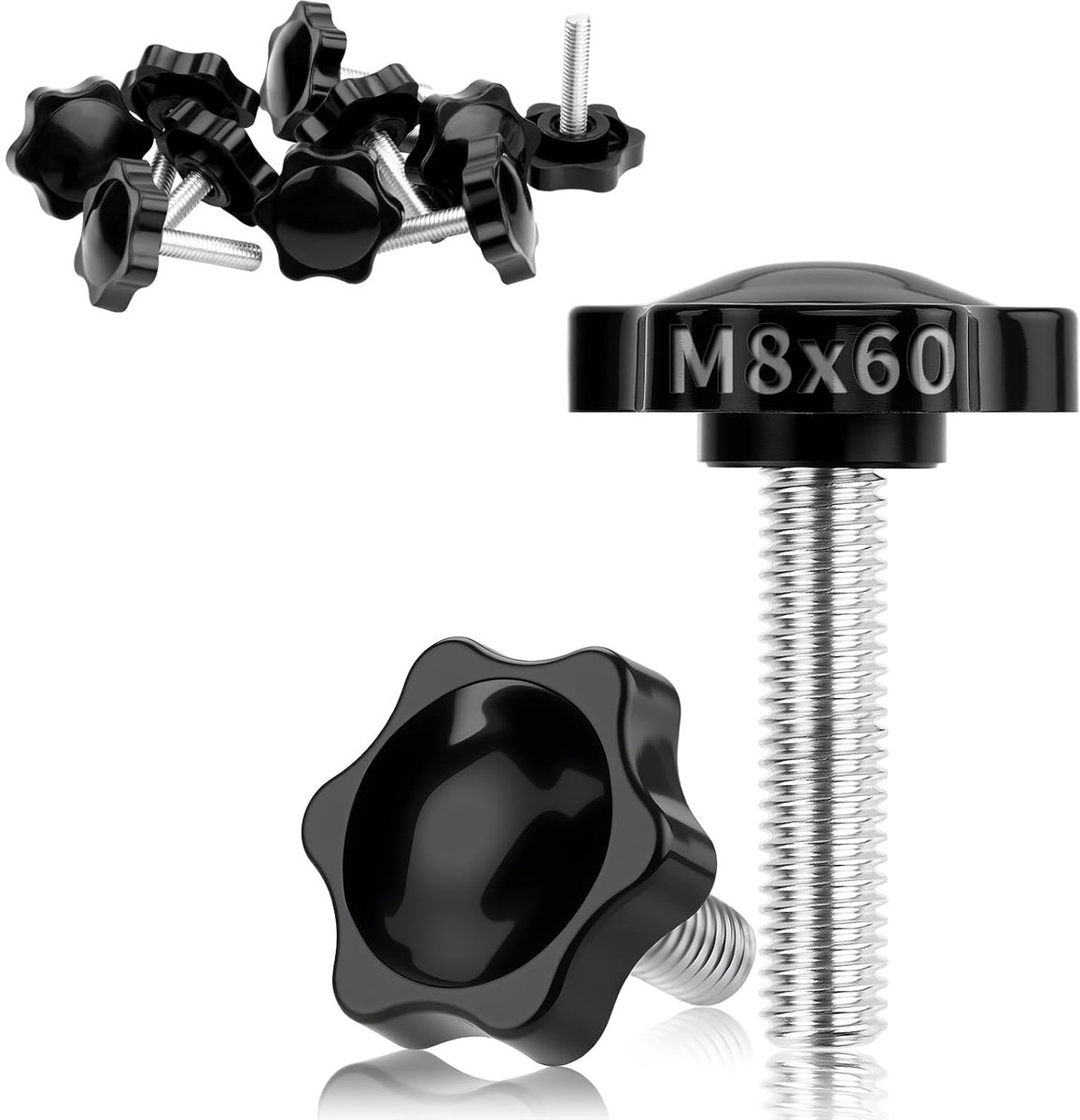 12 stuks vlinderschroeven M8 klemknop M8 x 60 mm ster kartelschroef diameter kop 38 mm knoppen moer voor machine apparatuur instrument klemapparaat