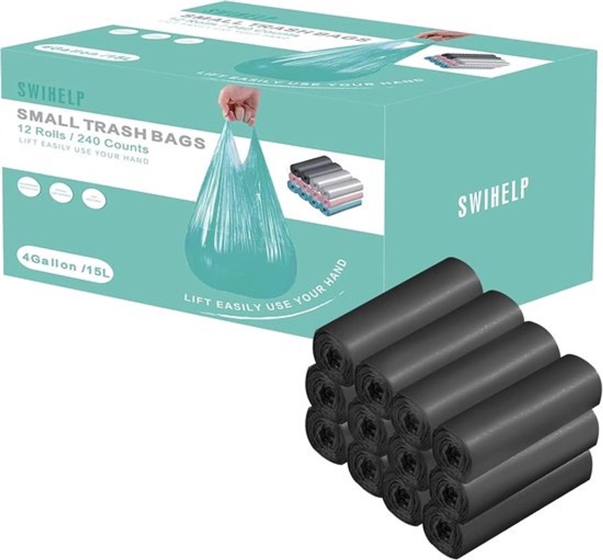 Kleine 15 Liter Prullenbak Liners 240 Count - Afvalzakken voor Badkamer Keuken Slaapkamer Kantoor Huisdier Auto - 4 Gallon