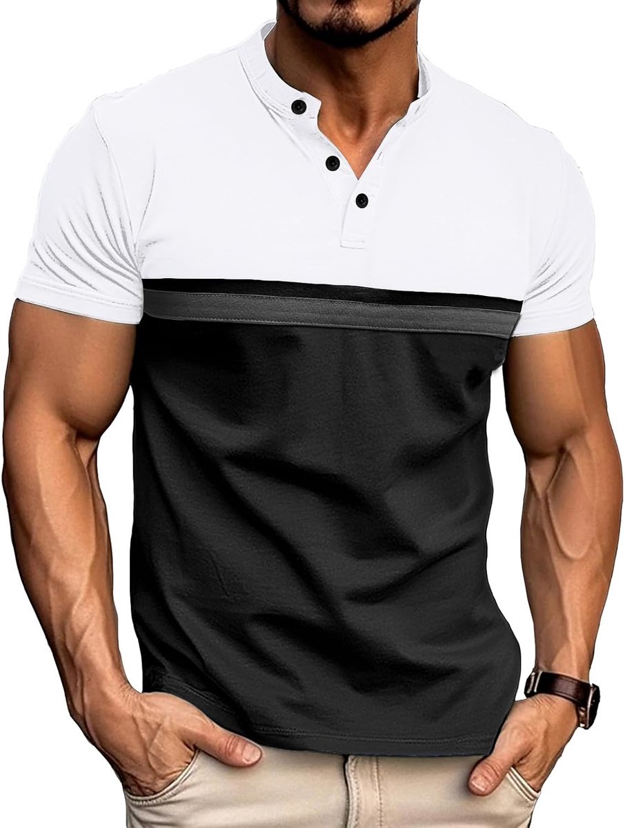Poloshirt voor heren, casual, korte mouwen, zomer, klassiek T-shirt, contrast, korte mouwen, knoopsluiting