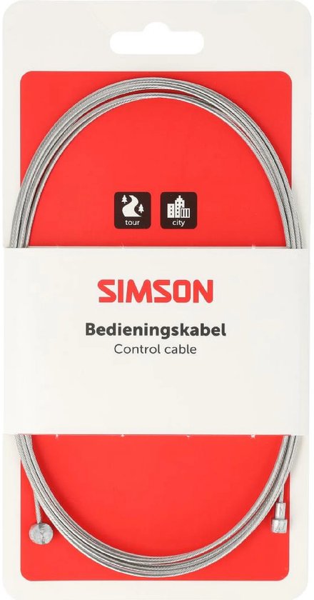 Simson bedieningskabel met 2,35 meter lengte, verpakt in blister.
