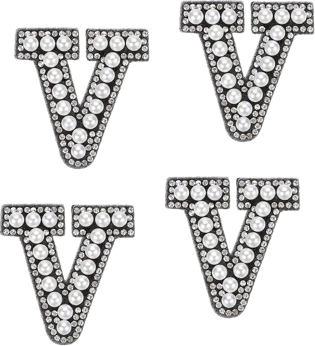 10 stuks letters van ijzer, letter V, applicatie alfabet strass kralen Engelse letter patch voor kleding, hoed, jeans, schoenen, doe-het-zelf handwerk, wit/zwart