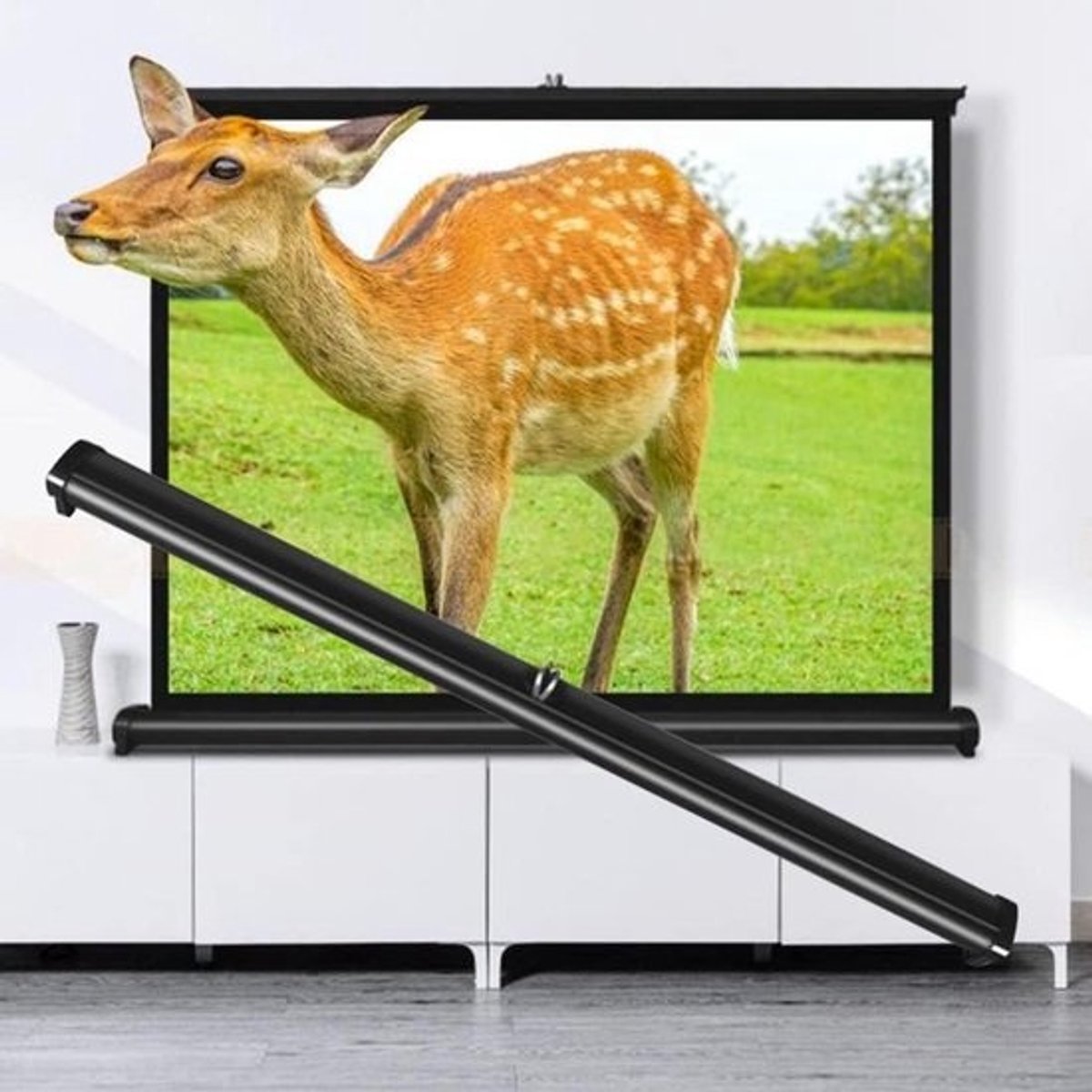 Tafel Projectiescherm - Uitschuifbaar Rolscherm - Home Theater - Mobiel Scherm - 50 inch - Wit