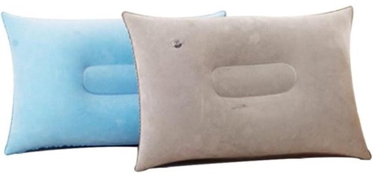 Opblaasbaar Kampeerkussen - Reis Kussen - Buiten Ontspannen - Zelfklevend PVC - 24x345 cm - Grijs en Blauw