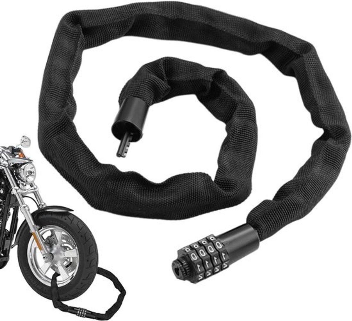Fiets Kettingslot - Combinatieslot Beveiliging - Fiets Beveiligen - 4-Cijferige Combinatie - 120 cm - Zwart