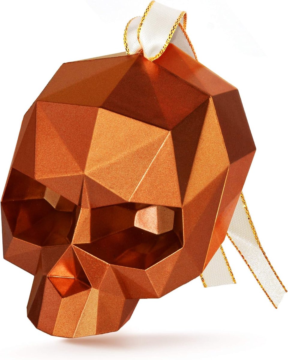schedel decoratie Halloween schedel ornament om op te hangen geometrisch brons donker goud 8cm boomversiering venster decoratie (4)