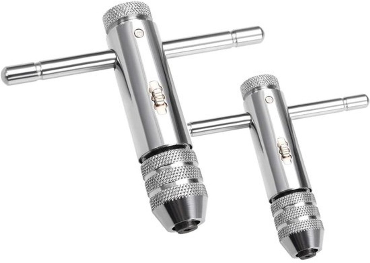 Ratelkraansleutel Set - T-greep Sleutels - Draad Snijden - Omkeerbaar Mechanisme - M3-M12 - Zilver