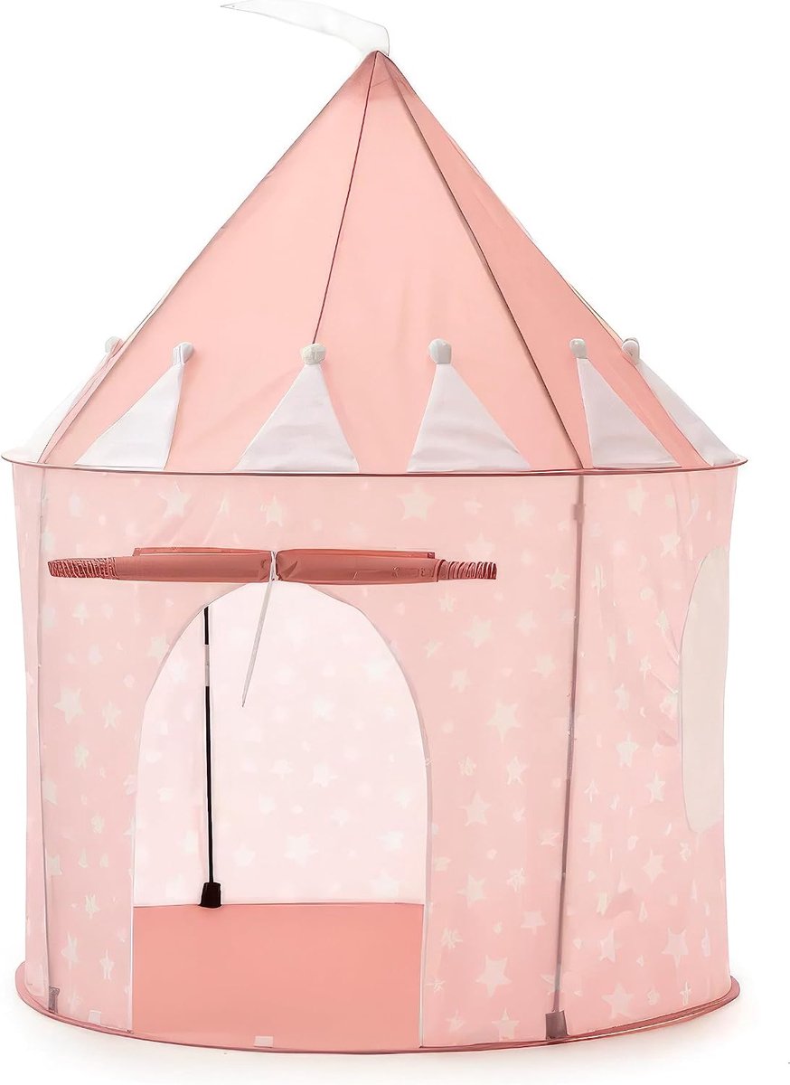 tent voor kinderen, speeltent voor avonturen binnen en buiten, kindertent met roze sterrenpatroon, slot voor jongens en meisjes en prinsessentent