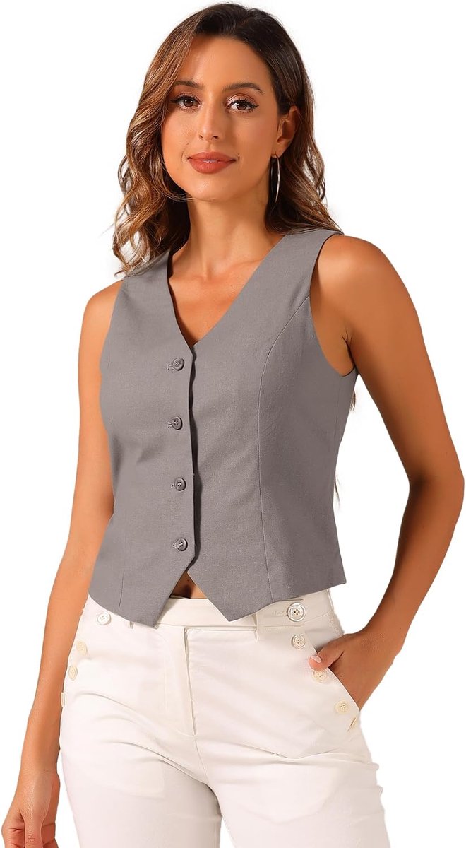 K Damesvest voor de zomer, mouwloos, knoopsluiting, V-hals, blazer