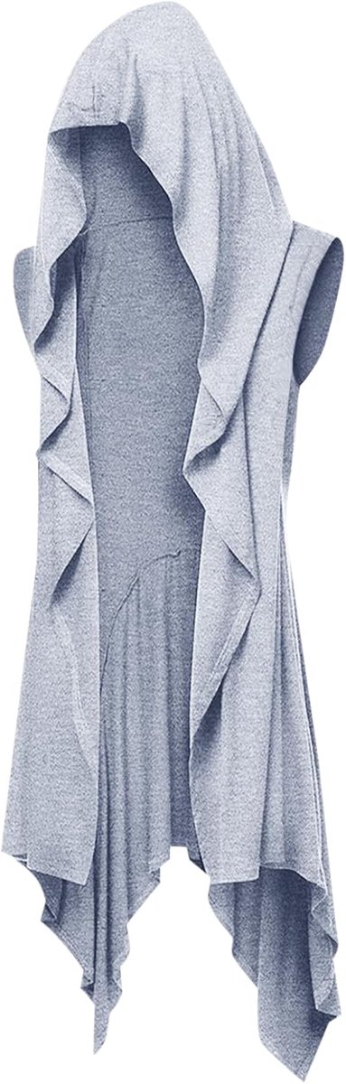 Herenjas met ruches, lange capuchon, mouwloos, sjaal, kraag, cardigan, gedrapeerd, effen, lichte cape mantel