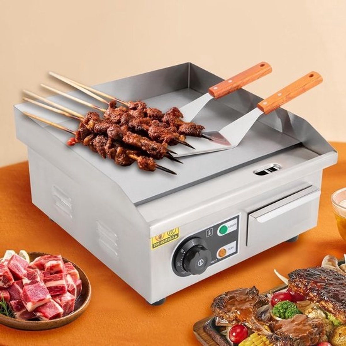 Elektrische Bakplaat - Tafelgrill - Aanrecht Koken - Instelbare Thermostaat - 2000W Vermogen - Roestvrij Staal