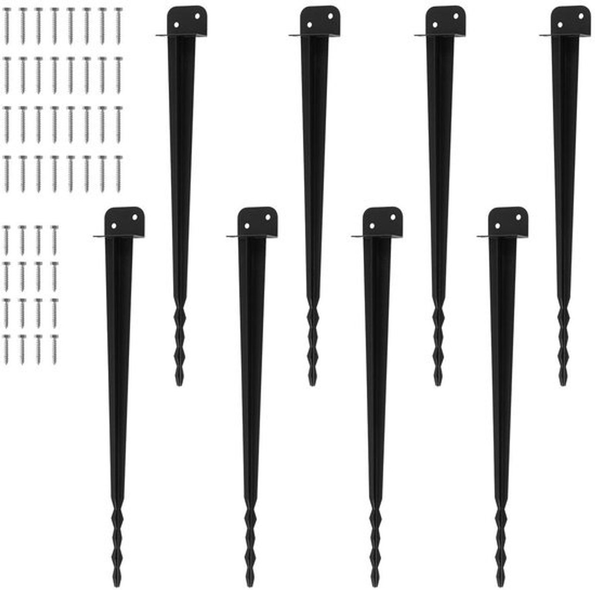 Bodemhulzen Set - Grondankers Paalhouders - Tuinconstructies Plaatsen - Getand Inslag Uiteinde - 70 cm - Zwart