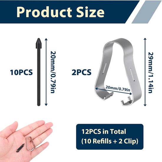 Verpakking met 12 punten voor Samsung, reservepunten voor S Pen, compatibel met Samsung Galaxy Tab S8/S8 Plus/S8 Ultra/S7/S7+Plus/S7 FE/S6/S6 5G/S6 Lite, incl. 2 reservegereedschappen, zwart — afbeelding 2