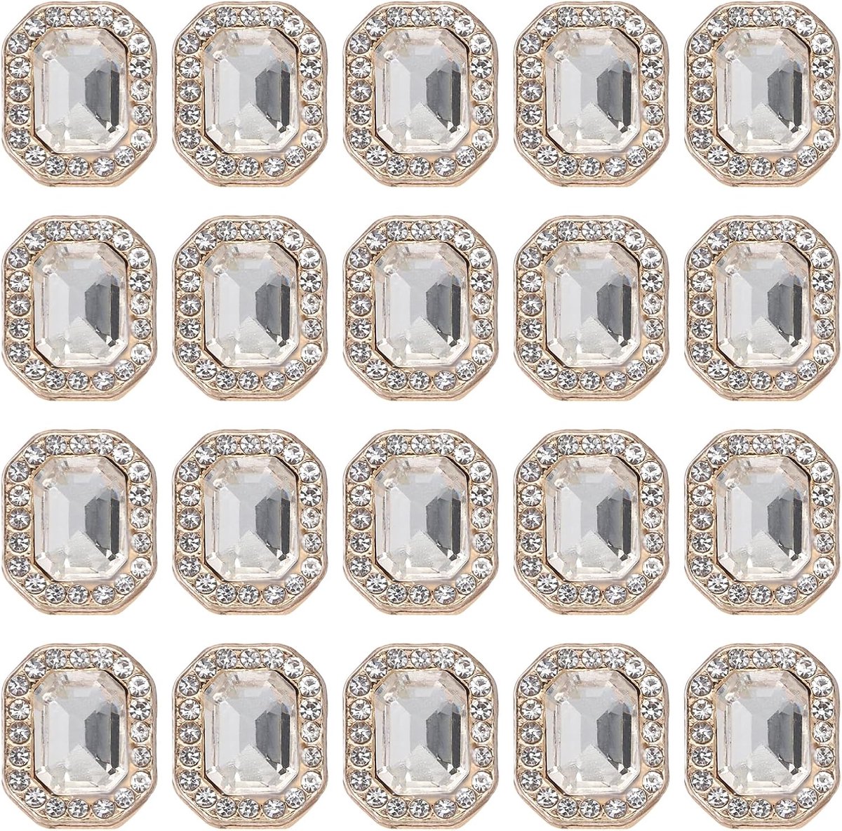 Knopen voor kleding, 0,5 x 0,4 (12 x 10 mm) rechthoekige kristallen knoppen diamanten bloemen versieringen naaien bulk voor ambachten doe-het-zelf naaien sieraden maken, wit