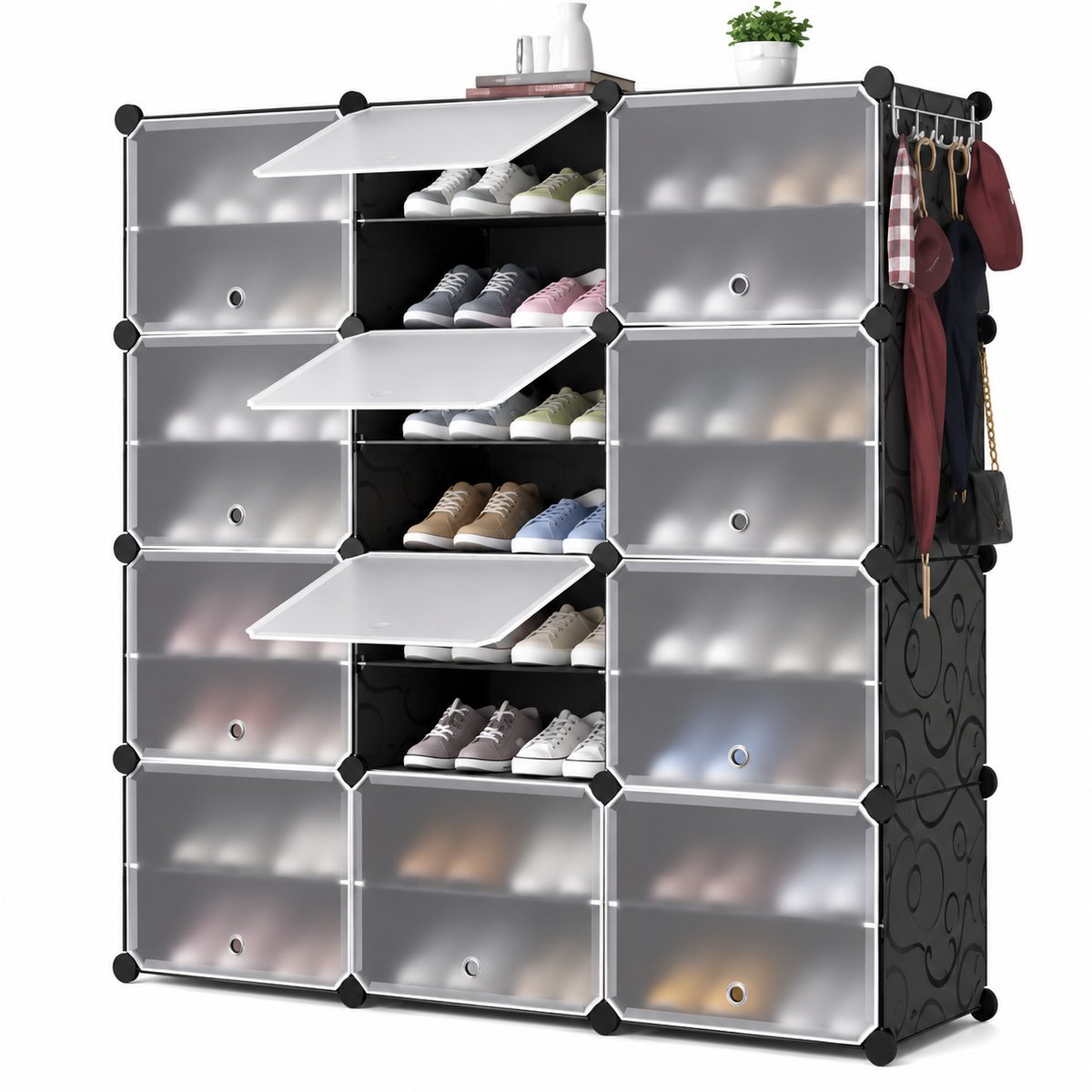 VILIMA - Schoenenrek - Schoenenrek voor 48 paar schoenen - 3 x 8 niveaus - 30x40x30 cm per compartiment - Multifunctioneel en opvouwbaar - Zwart