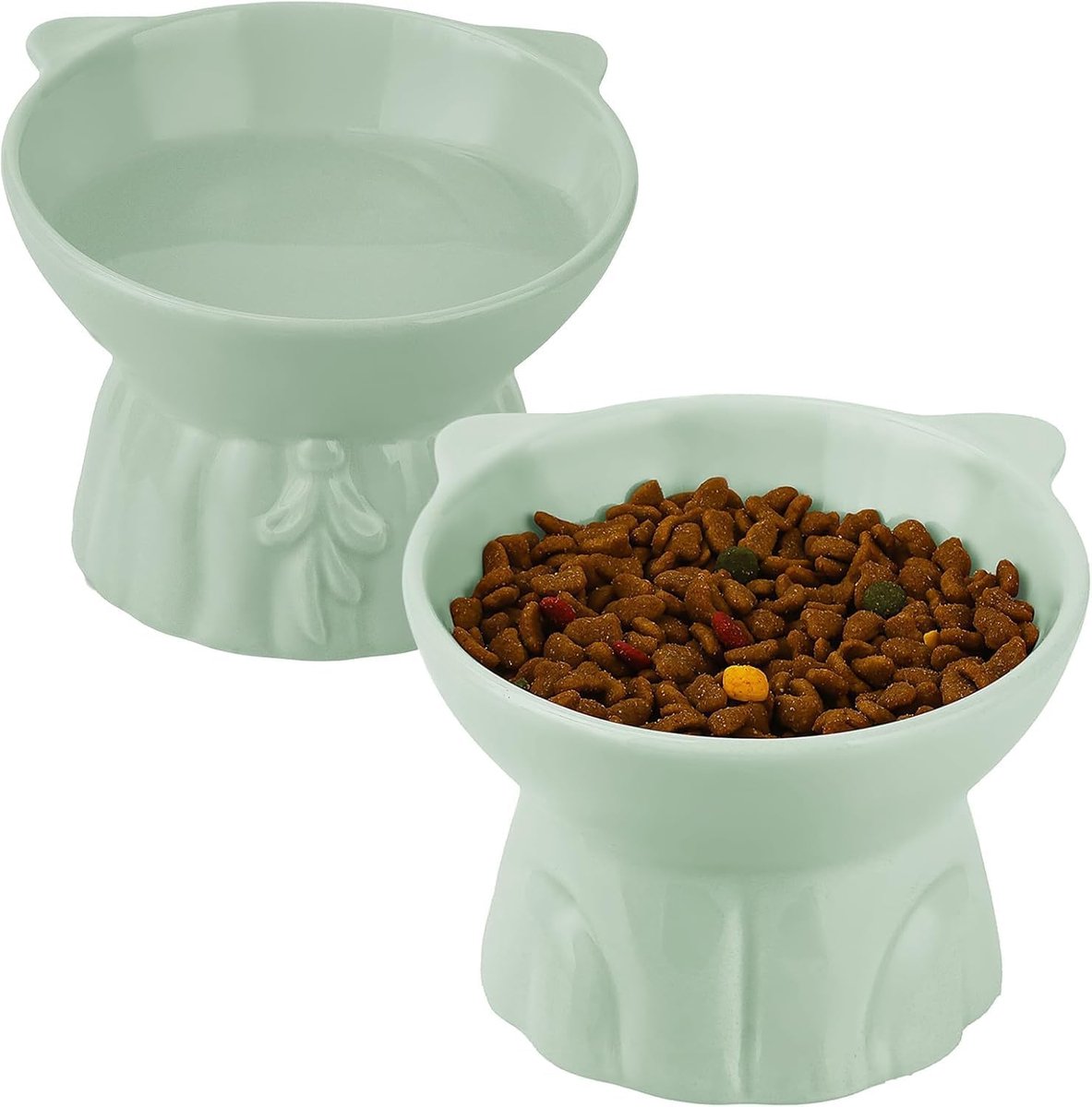 set van 2, verhoogd met 15° kantelontwerp, keramische kattenbak, extra grote, verhoogde kattenbak voor anti-braken, verhoogde voerbak voor voer en water, perfect voor katten, puppy's
