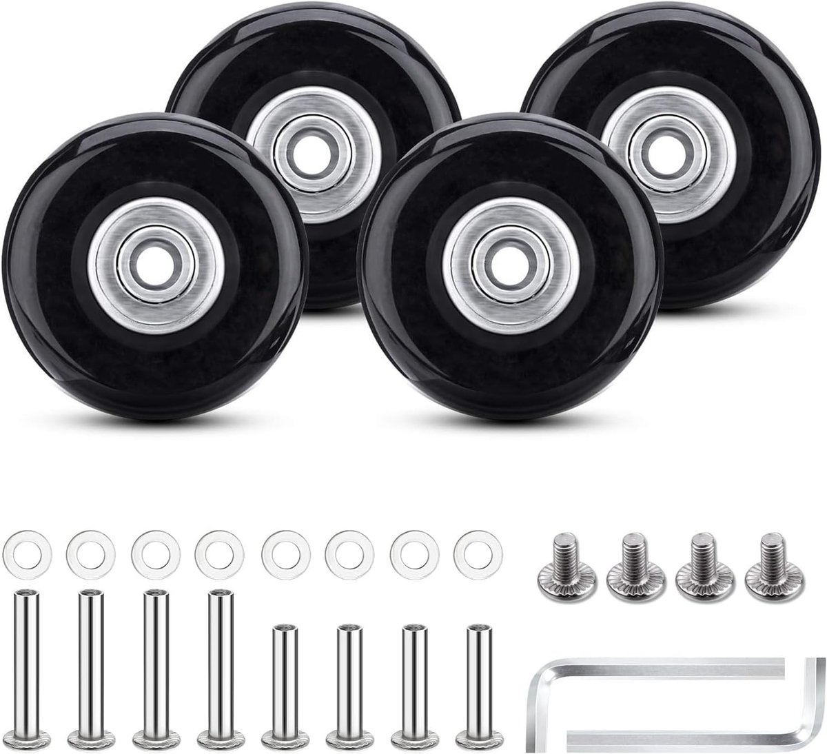 4 stuks reservewielen voor koffer, 50 mm x 18 mm, reservewielen, kofferwielen met kogellagers, zwart, reservewielen voor koffer, trolley, schaatsen, Zwart, Minimalistisch