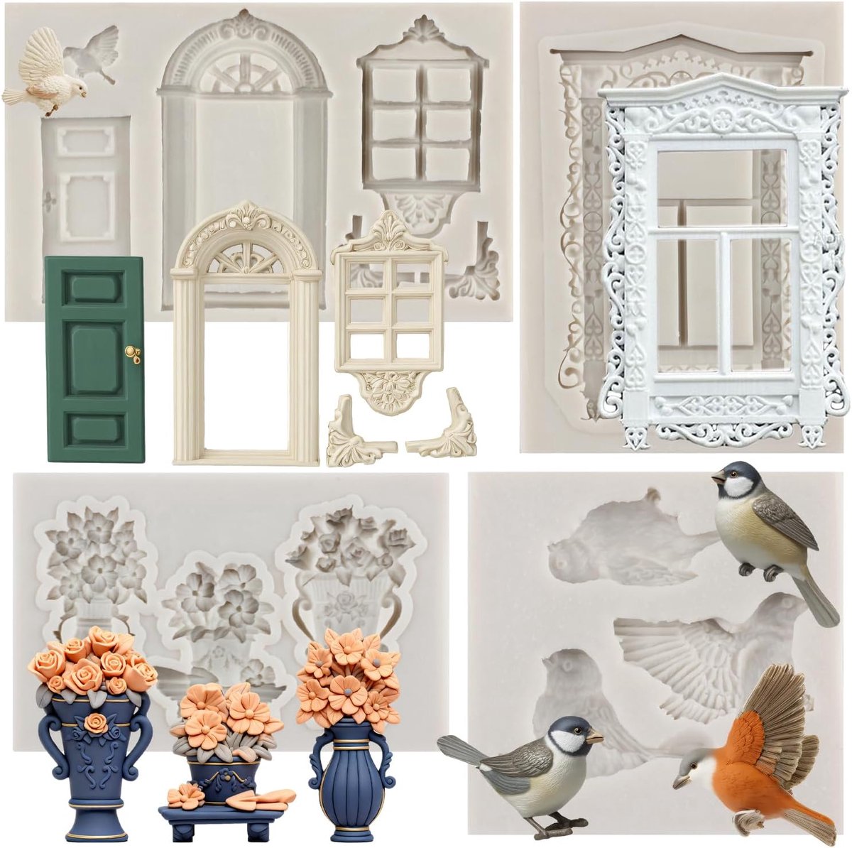 Siliconen Mallen Vogel Fondant Mallen Bloem Mould Frame Cake Border Siliconen Mallen voor Chocolade Cake Decoratie Cupcake Topper Snoep Gom Pasta Set van 4