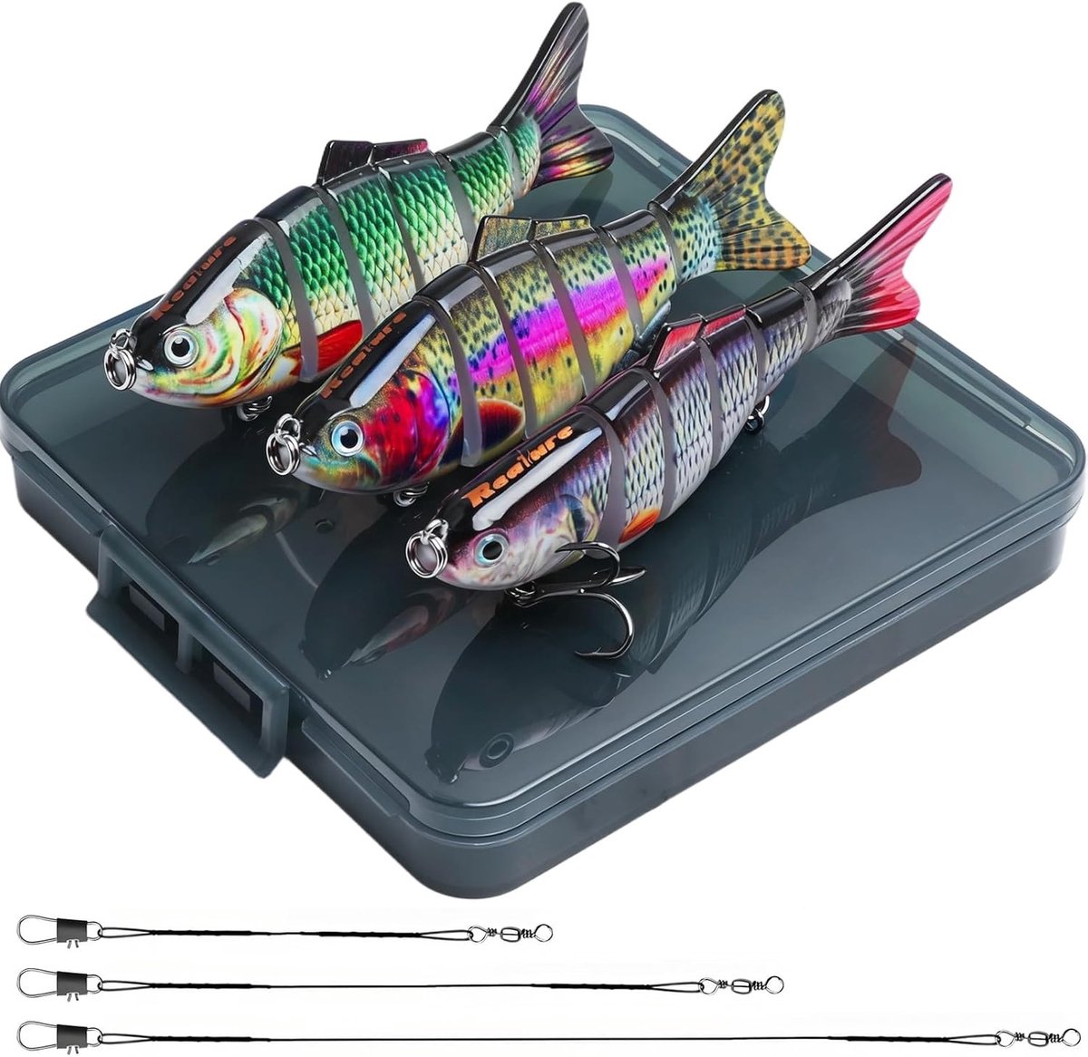 3-delige Set Multi-Jointed Snoek Aas met 15cm, 23cm, 30cm Draad Tracks, 3D Wobblers voor Snoek-, Forel- en Baarsvissen in Zoet en Zout Water