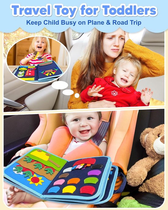 Busy Board - Montessori Speelgoed - Activiteitenboek - Sensorisch Speelgoed - Reisspeelgoed voor in de auto en onderweg - Educatief Peuter Speelgoed voor 3,4,5,6 jaar - Cadeau voor Jongens en Meisjes — afbeelding 5