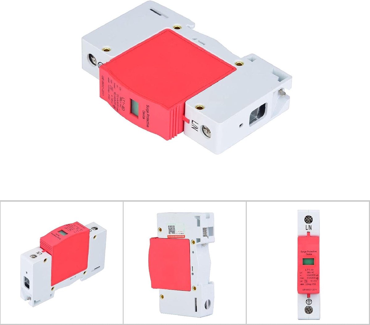 Overspanningsafleider, LT1-40, 1P 385VAC 40KA, 35 mm DIN-railmontage, huis-overspanningsbeveiliging, laagspanningsafleider, bliksembeveiliging (1P40KA)