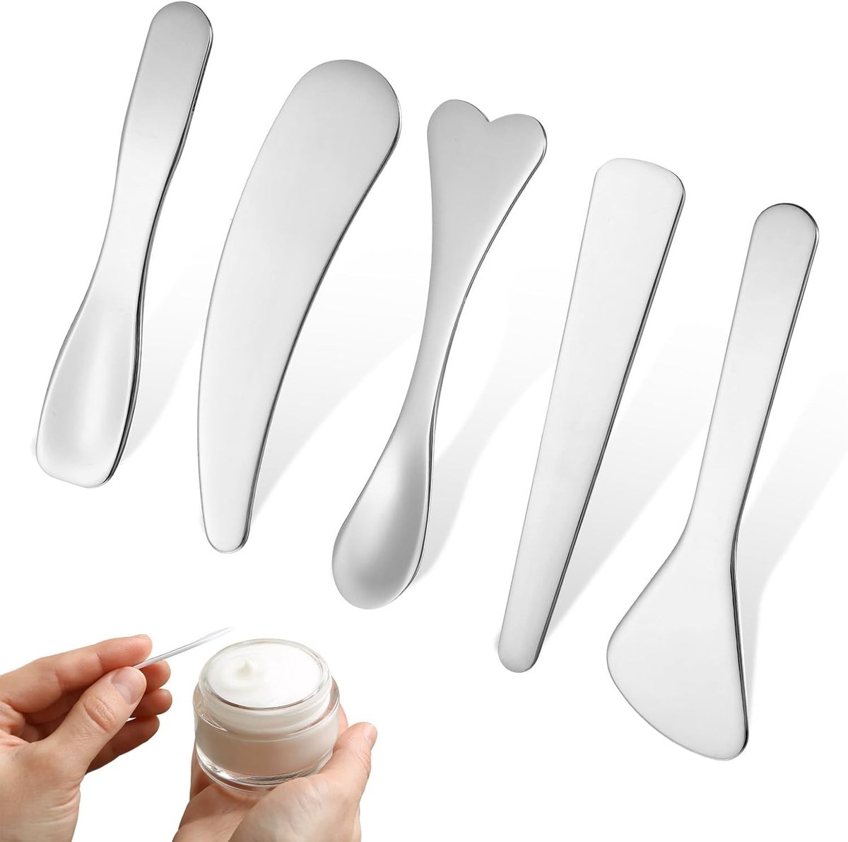 Set van 5 RVS Cosmetische Spatels voor Gezichtsmaskers, Herbruikbare Mini Spatels voor Crèmes, Lotion en Moisturizers