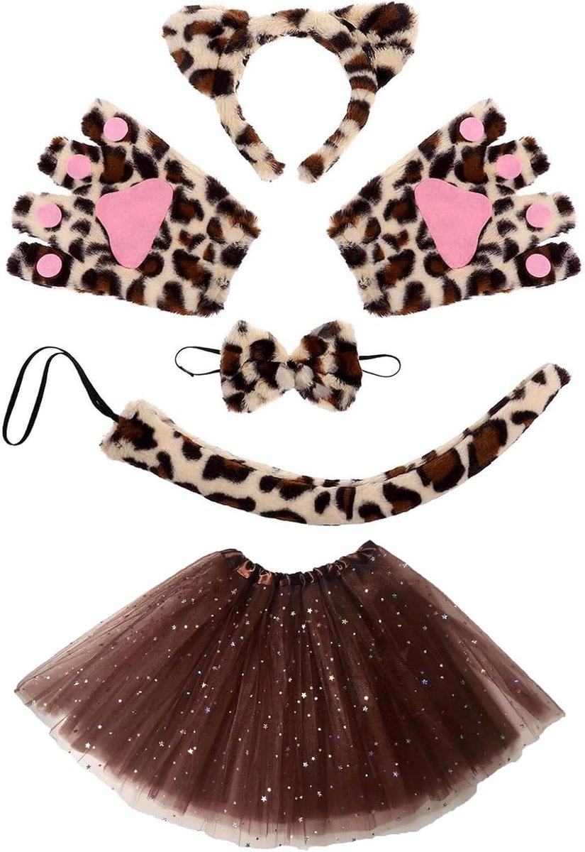 Kostuums voor, carnaval, dierenoren, vlinderdas, handschoenen, staart cosplay, tutu, dierkostuums voor (bruin), Alleen voor 15 jaar en ouder