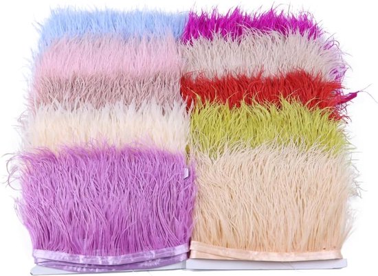 2 m Struisvogelveren, veren, fringen, trim, 6-8 cm breed, knutselveren, doe-het-zelf struisvogelveren, satijnen lint, franjes, struisvogelveren, rand voor kleding, doe-het-zelf naaien, handwerk — afbeelding 2