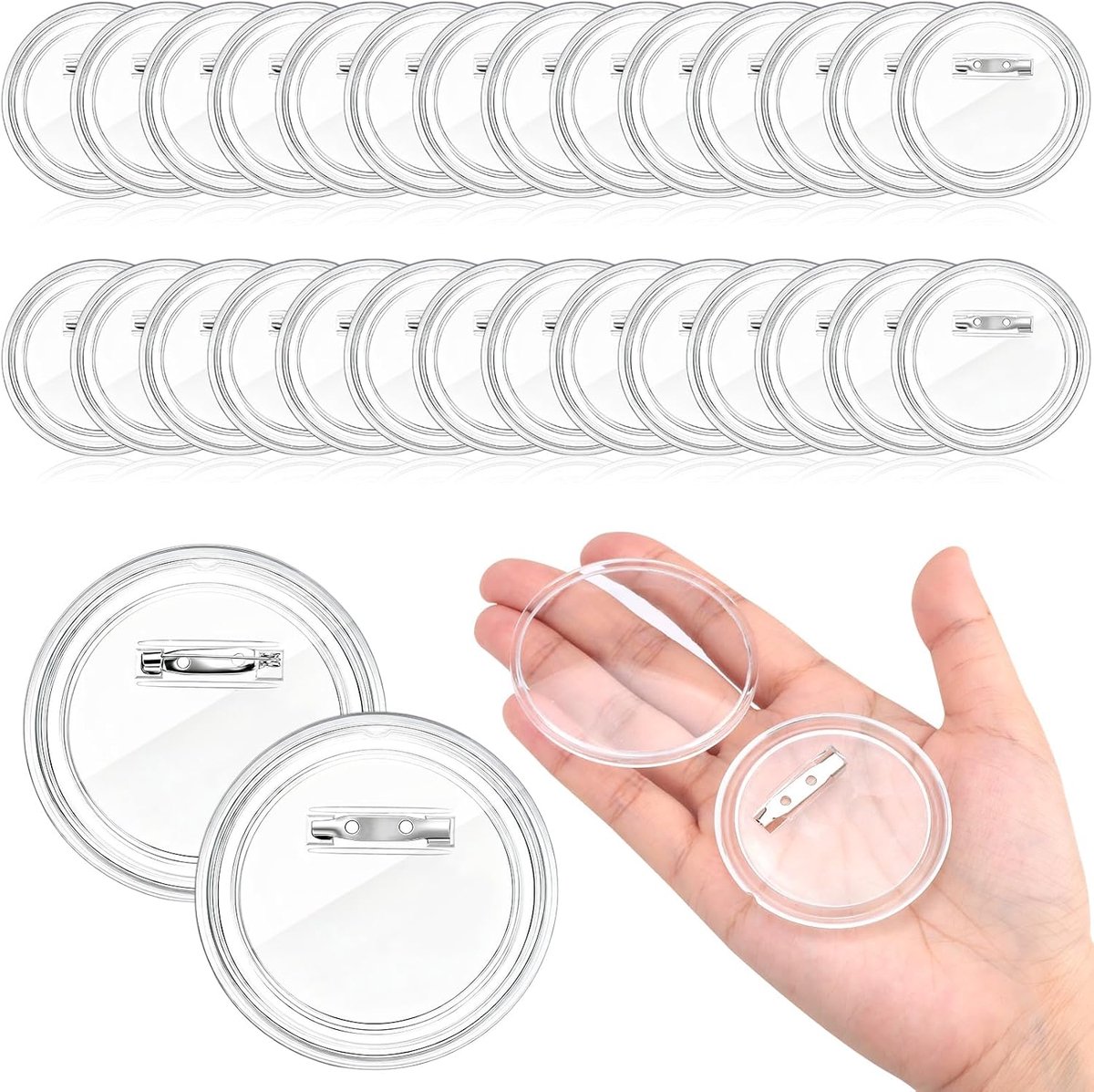 Broches, ronde broches om zelf te maken voor kinderen, lege spelden met veiligheidsspeld, transparante acrylknopen voor decoratie, handwerk (58 mm)
