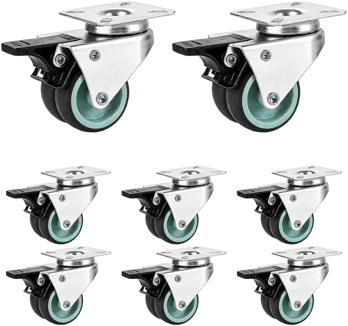 Zware 5 cm wielen met rem, set van 8 stuks voor meubels, kasten en transportgebruik