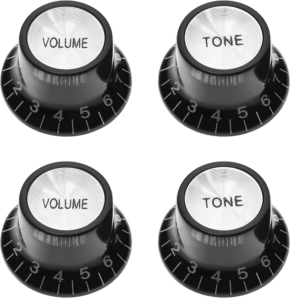 4-delige volume-toonregelknoppen compatibel met Fender Compatibel met Bourns Compatibel met Les Paul elektrische gitaarknoppen 2 volume- & 2 toonknoppen zwart