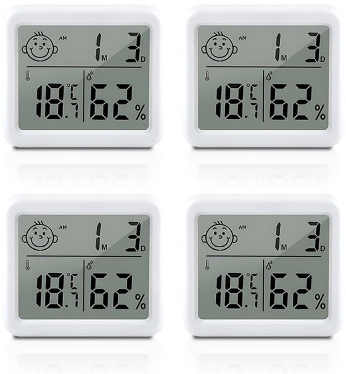 4x Digitale Thermometer en Hygrometer met Tijd- en Datumweergave