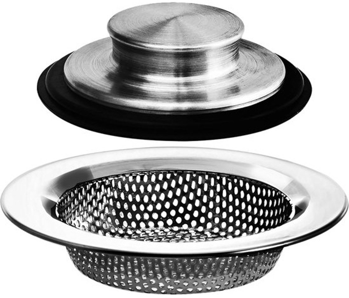 Keuken Afvoer Set - Zeef en Stop - Voorkomt Verstopping - Roestvrij Staal - 2 Stuks - Zilver