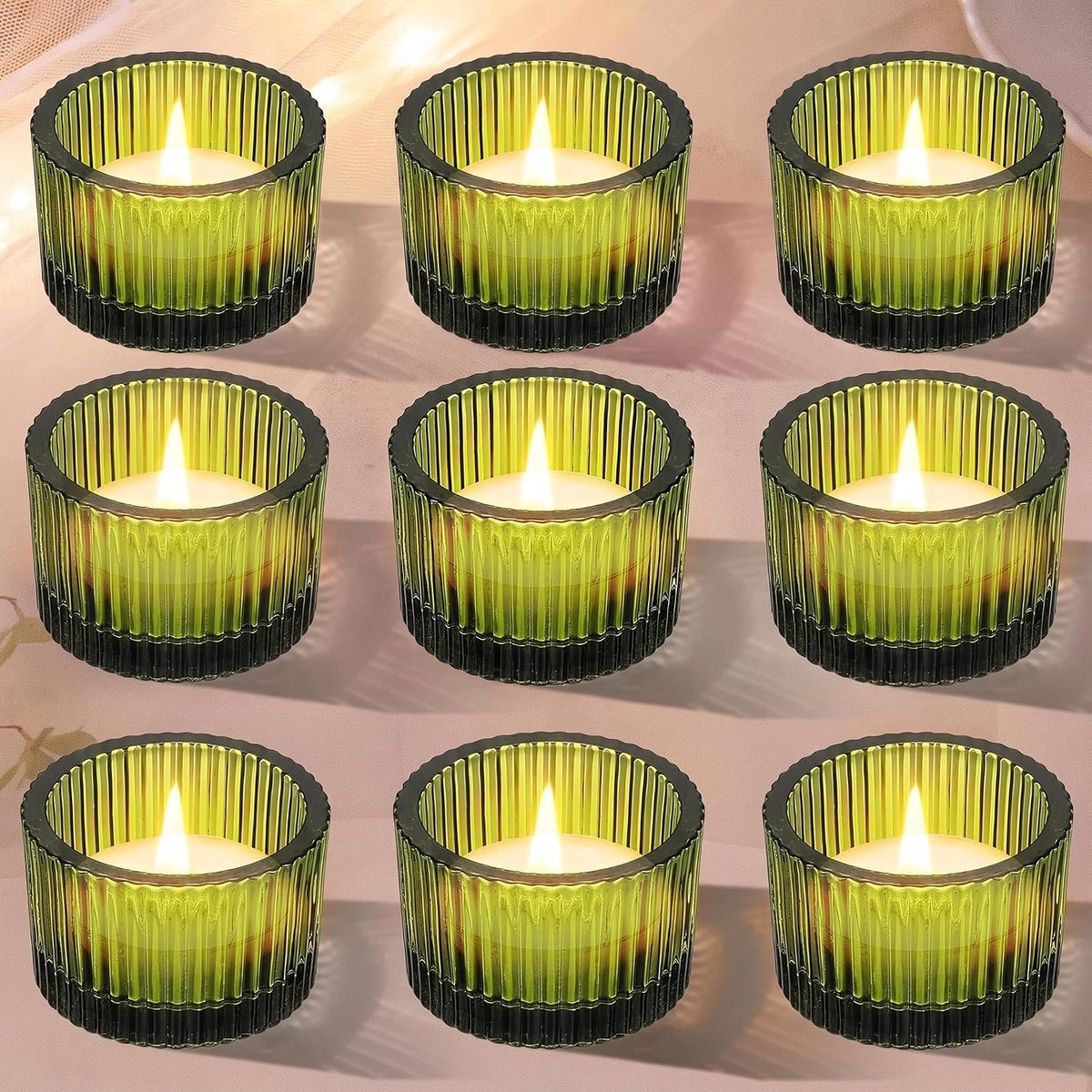 9 Stuks Theelichthouder Glas Groen, 5,2 x 3,5 cm Kaarsenhouder